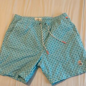 Psycho Bunny Men’s Medium Blue/White Swim Trunks